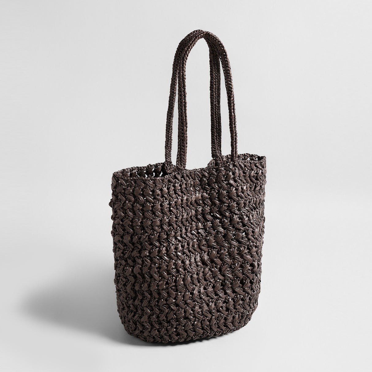 Handwoven Raffia Basket Tote - Chocolate