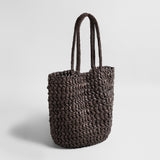 Handwoven Raffia Basket Tote - Chocolate