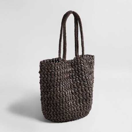 Handwoven Raffia Basket Tote - Chocolate