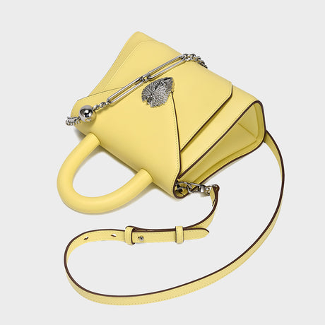 Avant Garde Silver Chain Strap Leather Top Handle Bag - Yellow