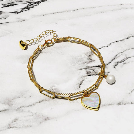Bullion Gold From the Heart Paper Clip Chain Gold Layered Stainless Steel Bracelet