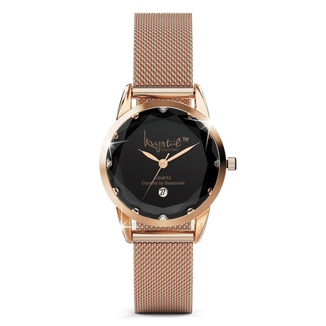 Krystal Couture Krystalline Sleek Rose Gold Black Watch Embellished with SWAROVSKI® Crystals