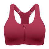 Power On Soft Padded High Impact Zip Front Sports Bra - Wine