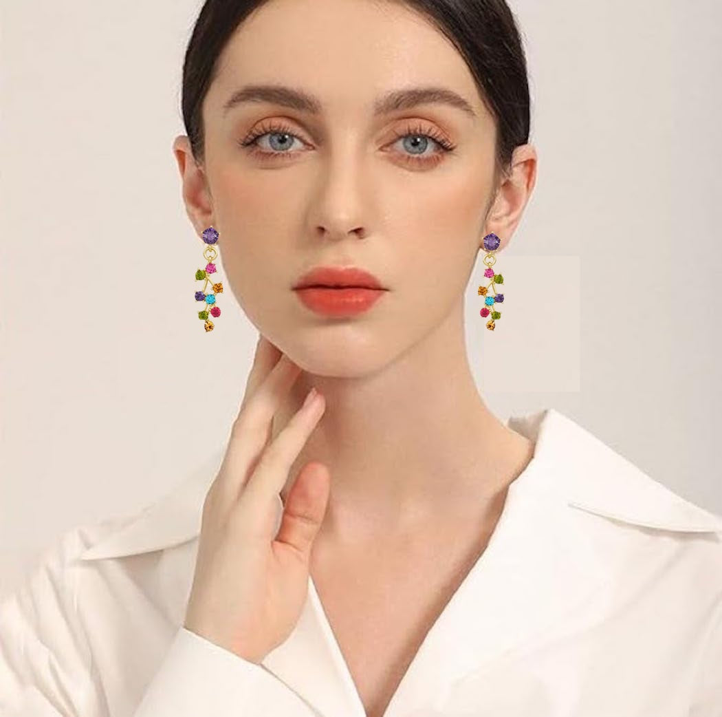 Liv Oliver 18K Gold Multi Color  Chandelier Drop Earrings