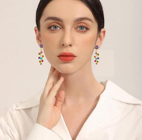 Liv Oliver 18K Gold Multi Color  Chandelier Drop Earrings