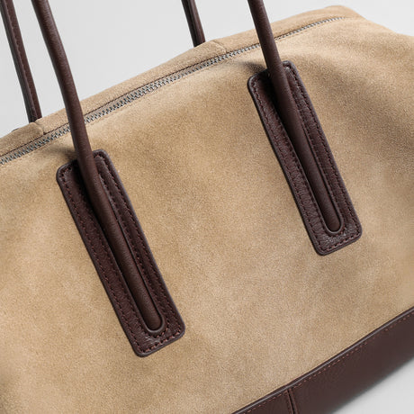 Vintage Colorblock Suede Leather Shoulder Bag – Relaxed Slouchy Tote