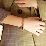 Bullion Gold Hammered Disc Charm Belcher T-Bar Toggle Bracelet in Rose Gold Layered Steel Jewellery