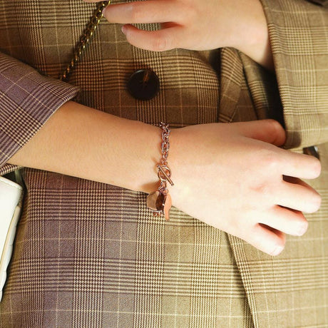 Bullion Gold Hammered Disc Charm Belcher T-Bar Toggle Bracelet in Rose Gold Layered Steel Jewellery