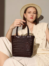 Siena Handwoven Calf Leather Basket Tote - Chocolate