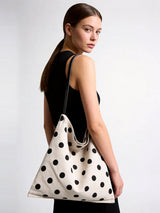Polka Dot Canvas Hobo Tote - Ivory