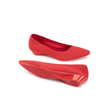Diagonal Cut Knit Pointed Toe Wedge Flats - Red