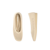 Heart Mesh Knit Square Toe Wedge Flats - Beige