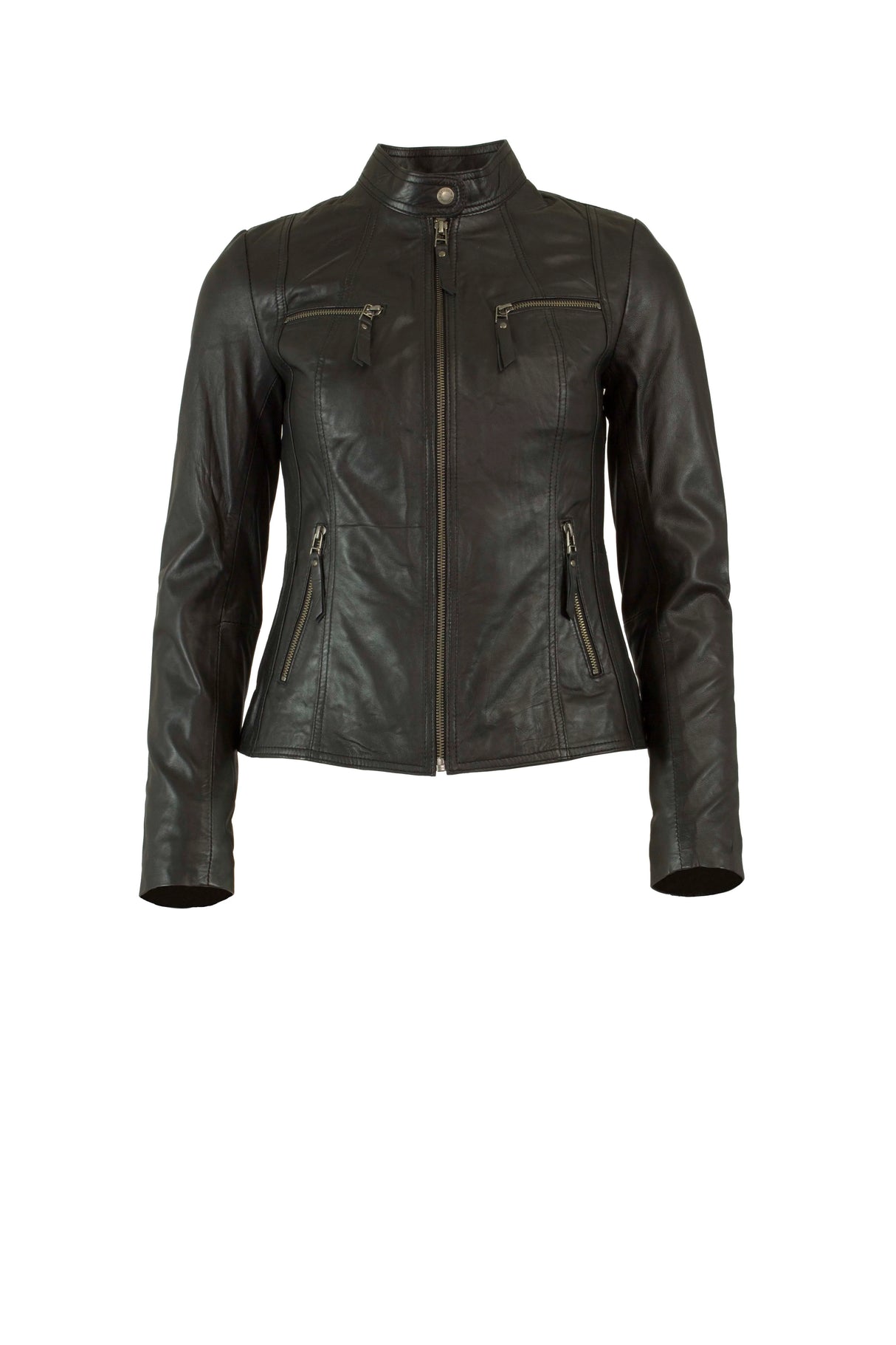 Womens Leather Biker Jacket in Black