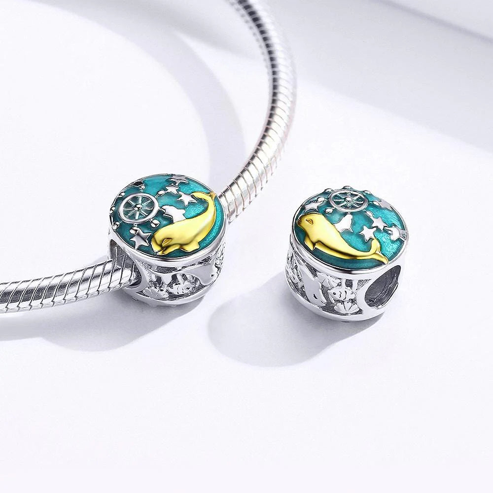 Solid 925 Sterling Silver Captain Dolphin Charm