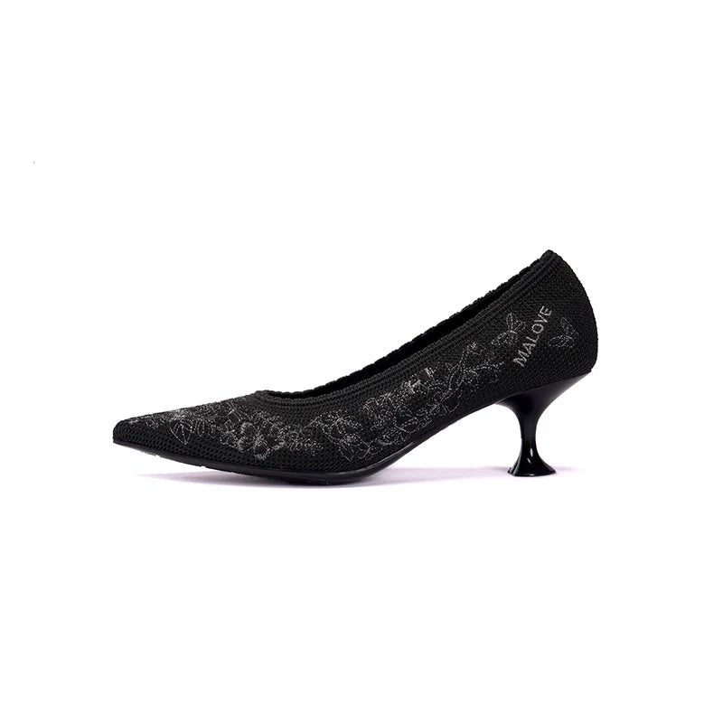 Enchanted Butterfly Pointed Toe Kitten Heels - Black