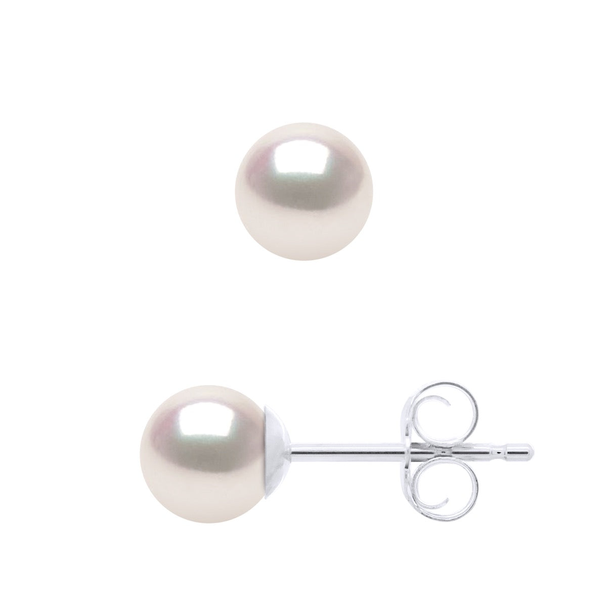Earrings In White Gold 750 and Real Cultured Pearls AKOYA Japanese Certified Round 5-6 mm - Longueur 42 cm