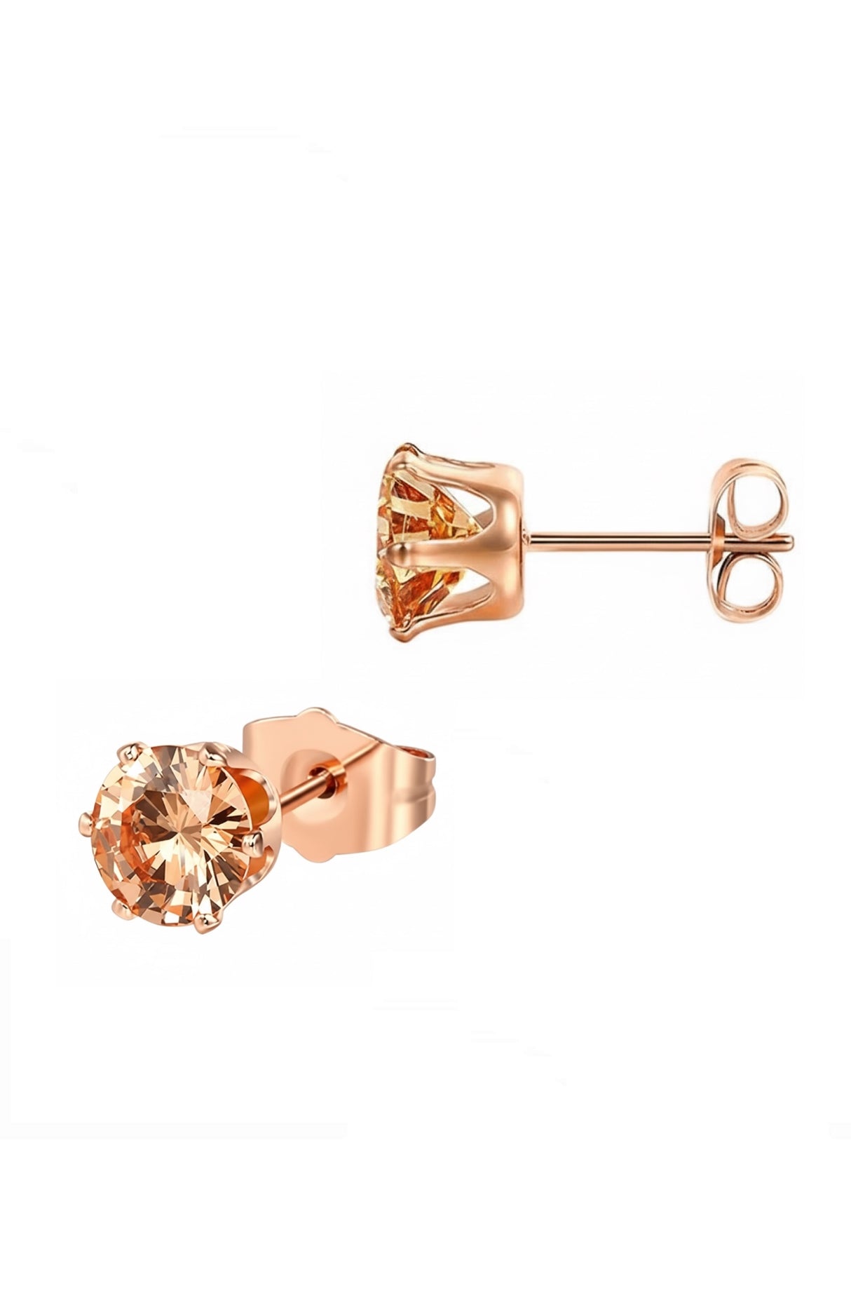 Liv Oliver 18K Rose Gold Champagne Cz Stud Earrings