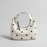 Polka Dot Leather Crescent Hobo Bag - Ivory