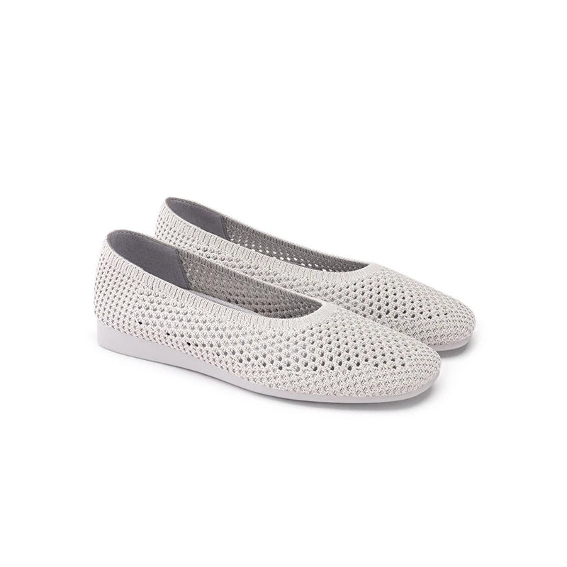 Heart Mesh Knit Square Toe Wedge Flats - Grey