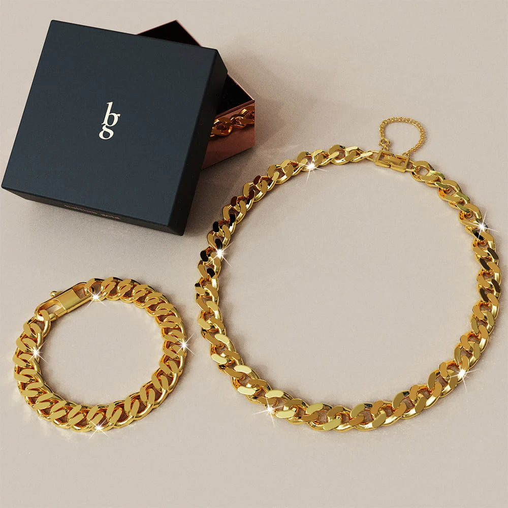 Boxed Cuban Bold Chain Necklace and Bracelet Set
