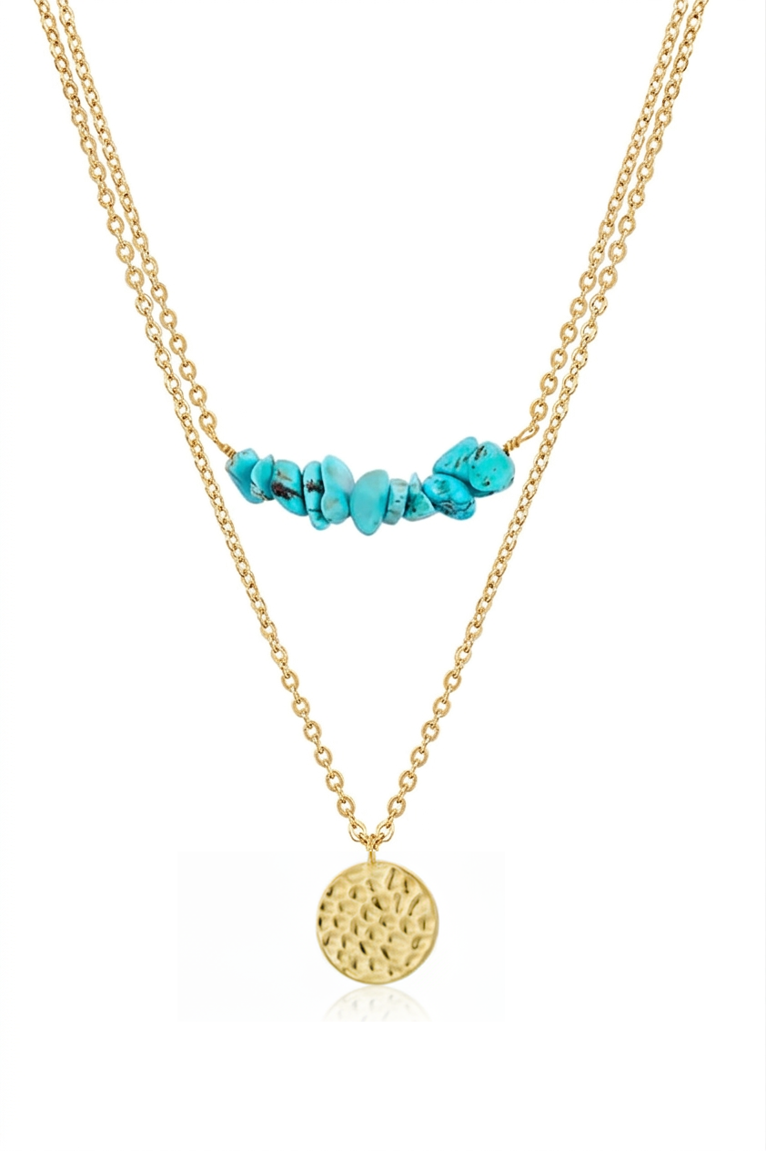 Liv Oliver 18K Gold Turquoise Layer Charm Necklace
