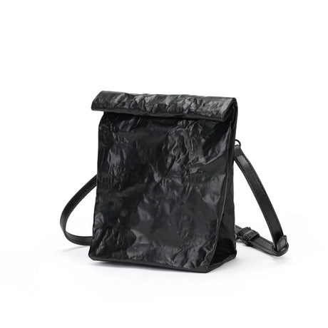 BAMEI Crinkled Roll-Top Crossbody Bag - Black