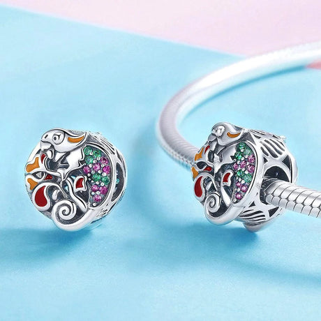 Solid 925 Sterling Silver Multicolour Lizard CZ Charm