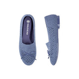 Bow Hollow Mesh Knit Round Toe Low Heel Flats - Denim