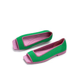 Colorblock Peep Toe Knit Flats - Green