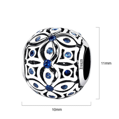 Solid 925 Sterling Silver Floral with Sapphire Blue CZ Charm