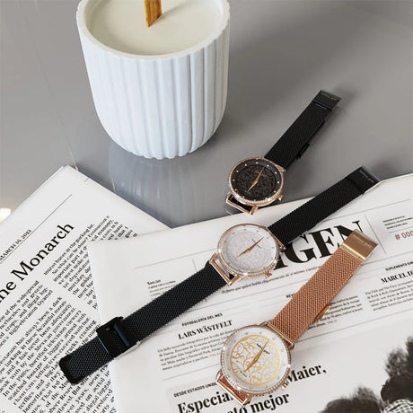 Boxed Bullion Gold Elite watch and Bracelet Set Embellished with Crystals in Rose Gold