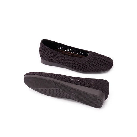 Heart Mesh Knit Square Toe Wedge Flats - Chocolate