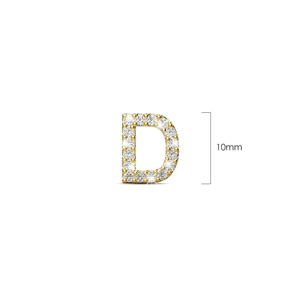 Solid 925 Sterling Silver Glamour Alphabet Letter Earrings Gold