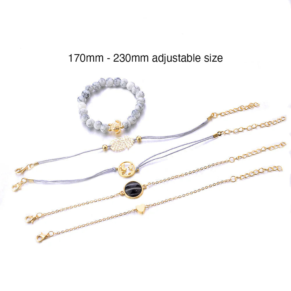 Bohemian 5-Piece Charm Bead Bracelet Set