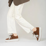 Dual Lace Platform Knit Sneakers - Coffee