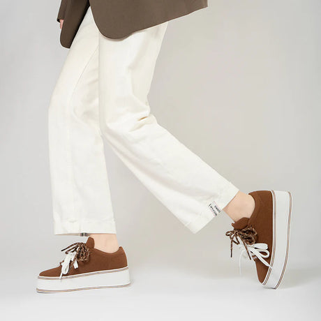 Dual Lace Platform Knit Sneakers - Coffee