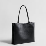 Soft Lambskin Leather Structured Tote Bag - Black