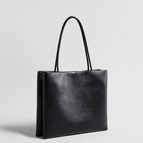 Soft Lambskin Leather Structured Tote Bag - Black