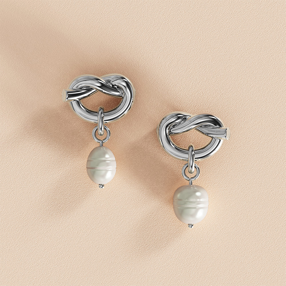 Bullion Gold Forever Knot White Gold Layered Pearl Earrings