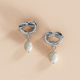 Bullion Gold Forever Knot White Gold Layered Pearl Earrings