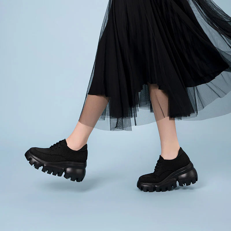 Retro Leopard Platform Sneakers - Black