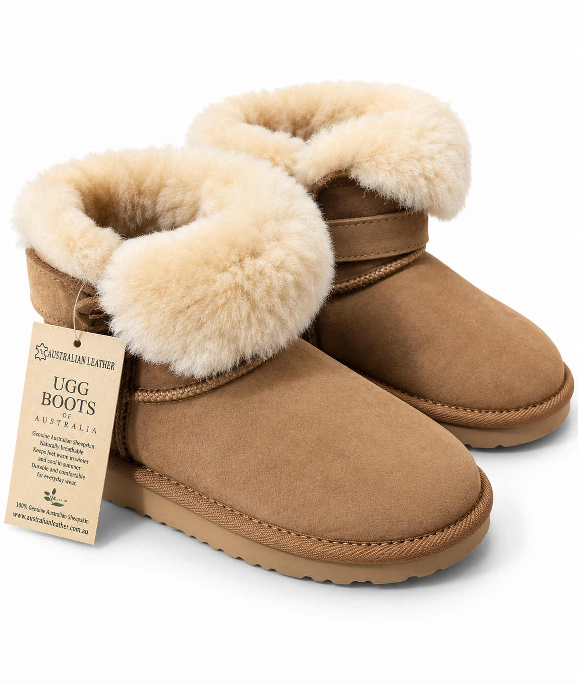 Australian Leather Ugg Classic Fur Collar Buckle - Chestnut - AU4