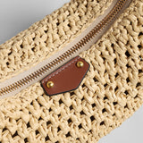 Handwoven Raffia Crochet Crescent Shoulder Bag - Natural