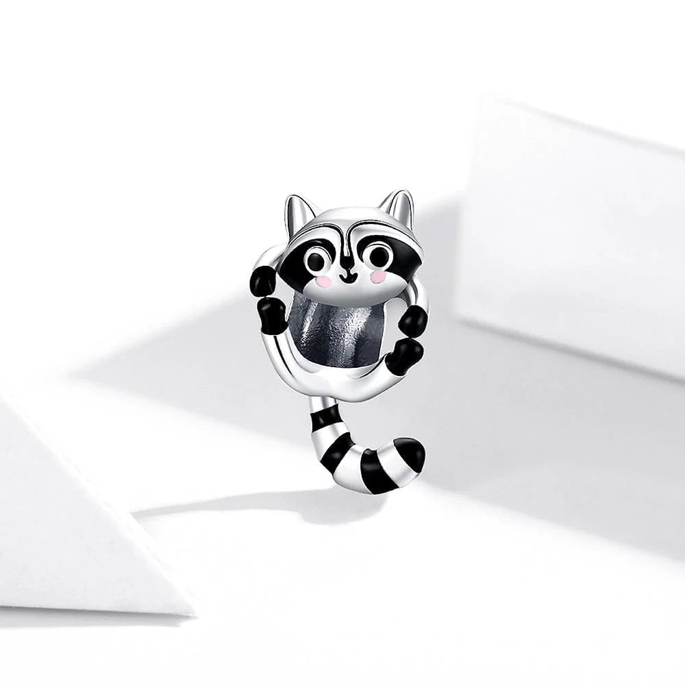 Solid 925 Sterling Silver Jumpy Fun Racoon Pandora Inspired Charm