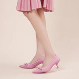 Parisian Pearl Bow Kitten Heels - Pink