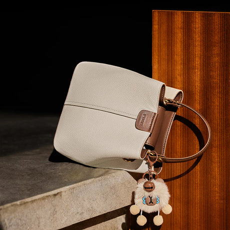 Nalandu Colorblock Leather Bucket Shoulder Bag - Ivory