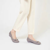 Pearl Bow Czech Crystal Knit Round Toe Wedge Pumps - Mauve