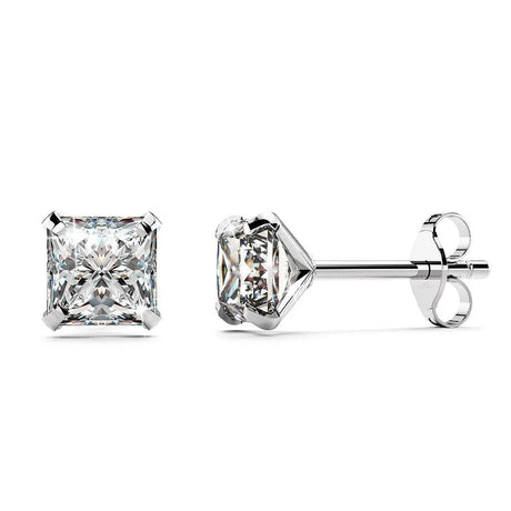 Solid 925 Sterling Silver Princess Cut Stud Earrings