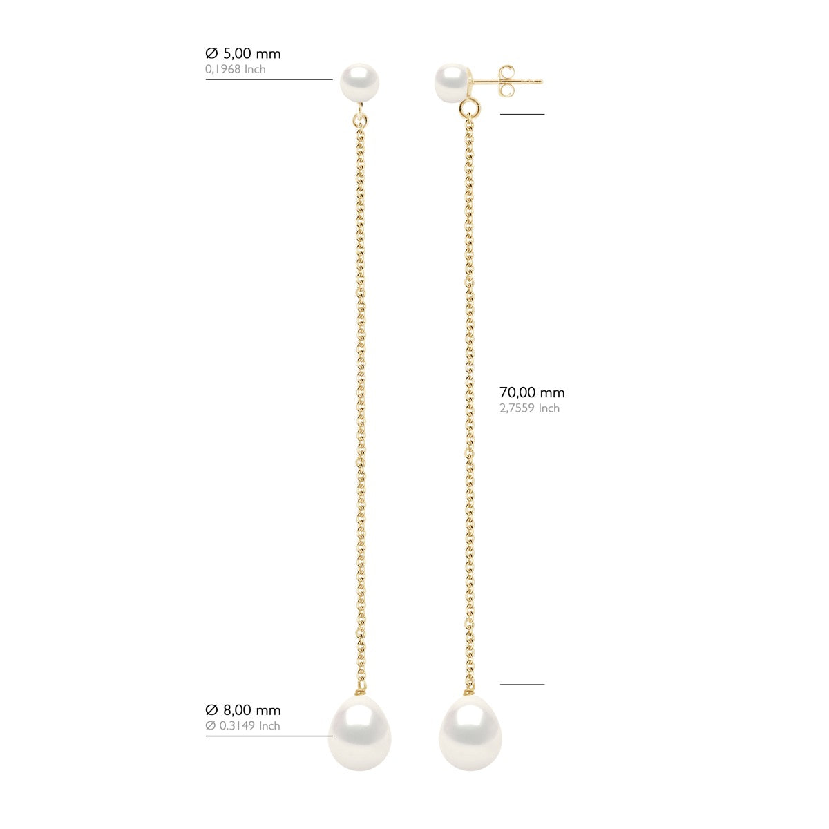 Double Earrings Yellow Gold - Natural White - Height Earrings 10 cm
