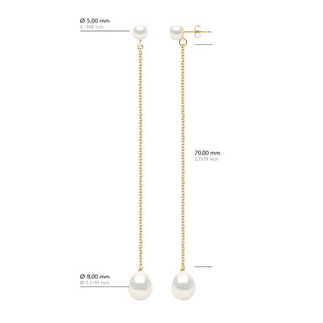 Double Earrings Yellow Gold - Natural White - Height Earrings 10 cm